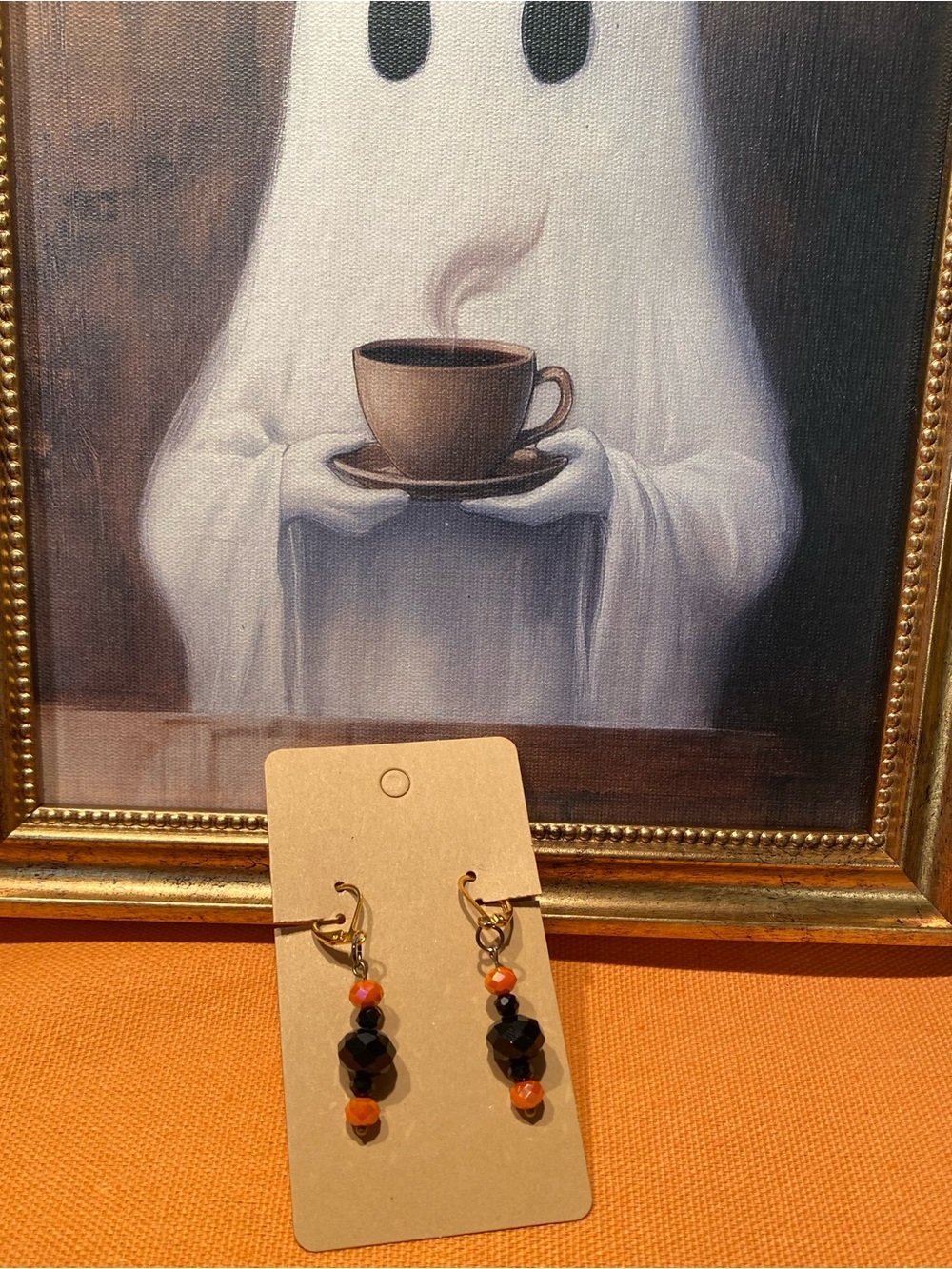 Black and Orange Beaded Drop Earrings